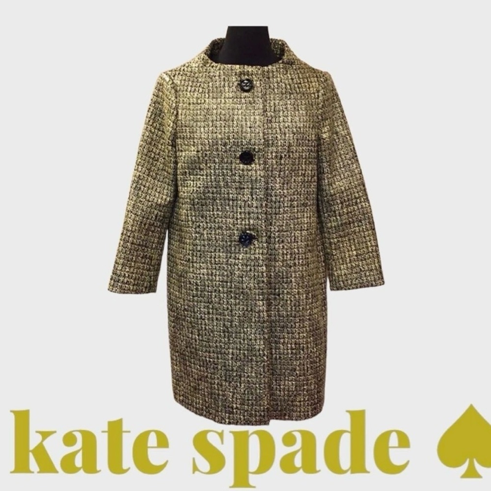 Kate Spade Women's Tweed Pea Coat - Black and Cream